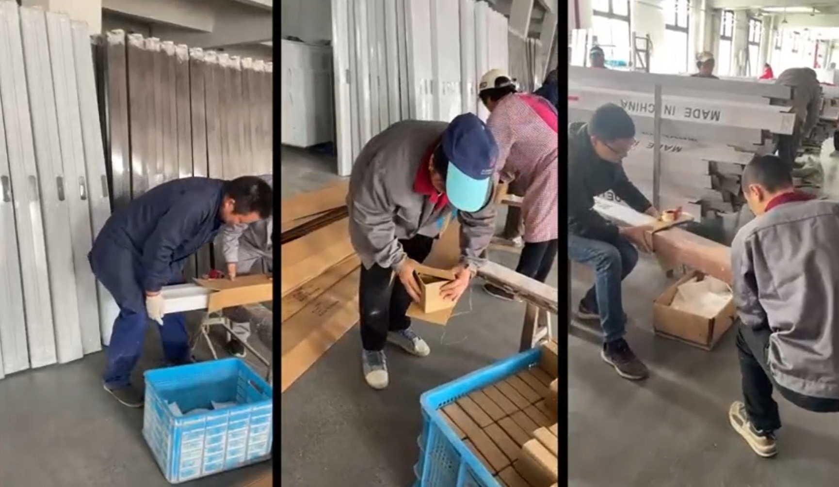 Factory team packing finished building-material products