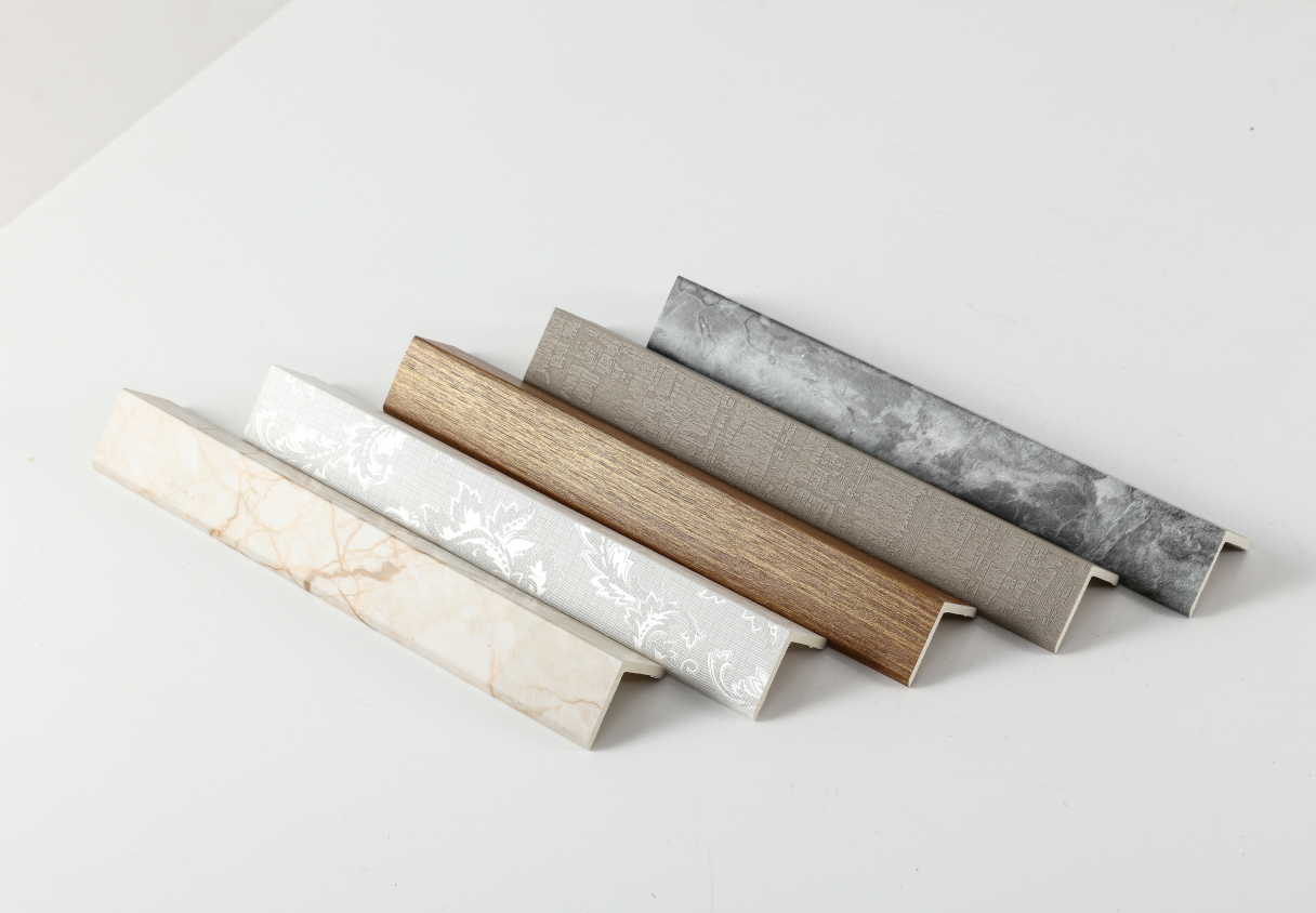 Decorative L Trims L-shaped finishing trims in marble, fabric, wood and stone-pattern finishes by Home Plus Materials