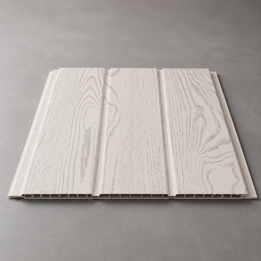 300 x 9 mm White wood-grain laminated PVC ceiling panel by Home Plus Materials