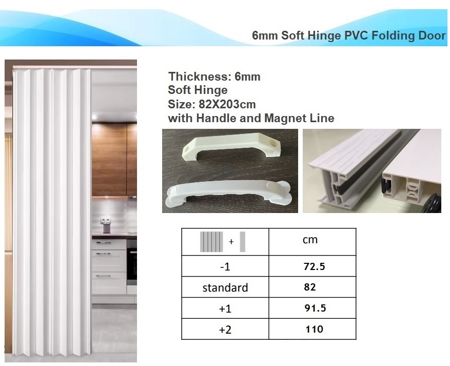 6 mm Soft Hinge PVC Folding Door 82 x 203 cm standard size with handle and magnetic closure by Home Plus Materials
