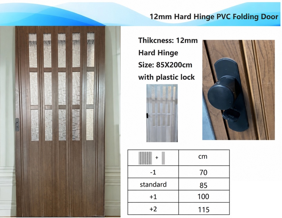 12 mm Hard Hinge PVC Folding Door 85 x 200 cm standard size with plastic lock by Home Plus Materials