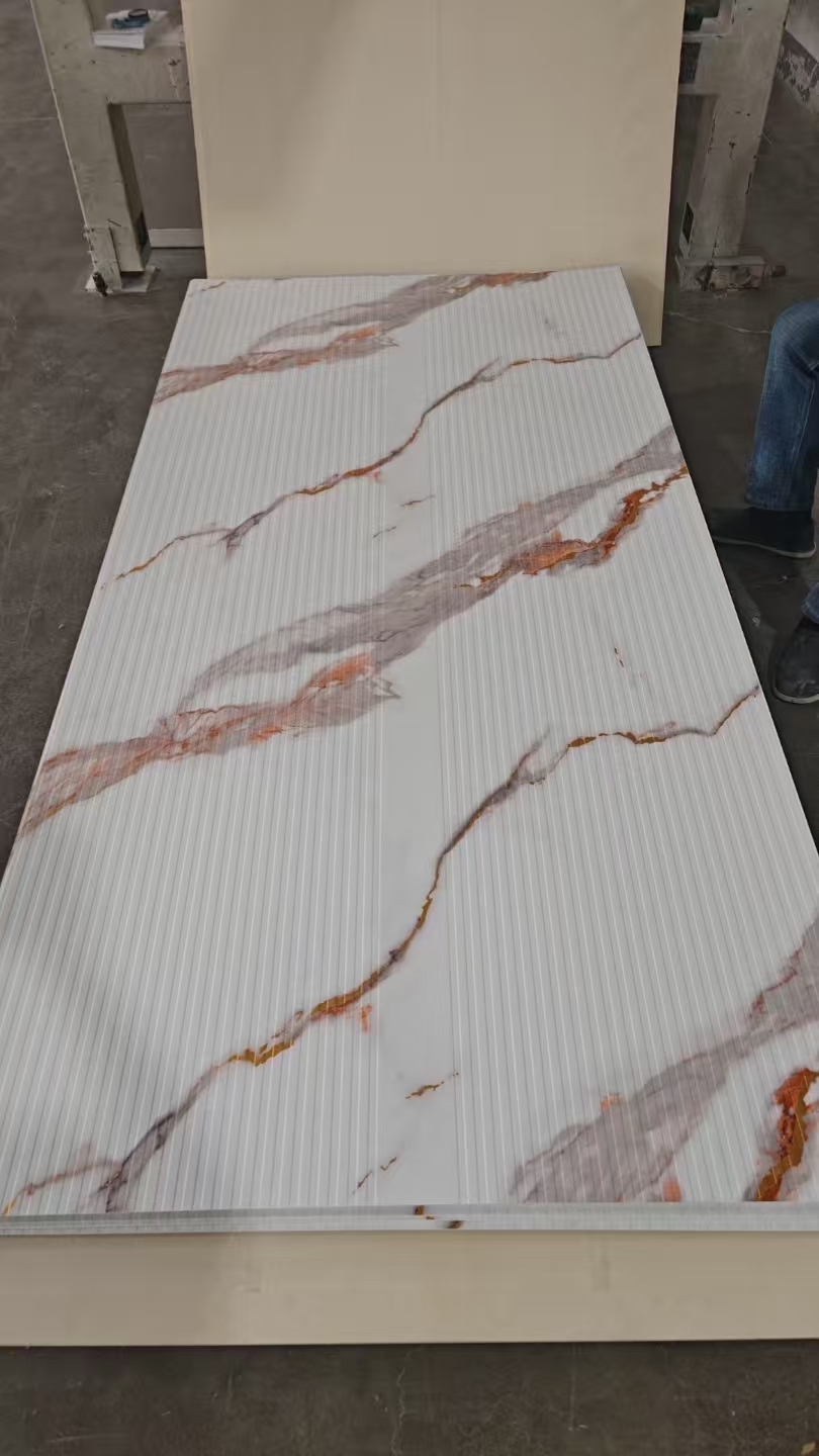 Embossed Marble Sheet White sheet with warm marble veining and a fine embossed surface by Home Plus Materials